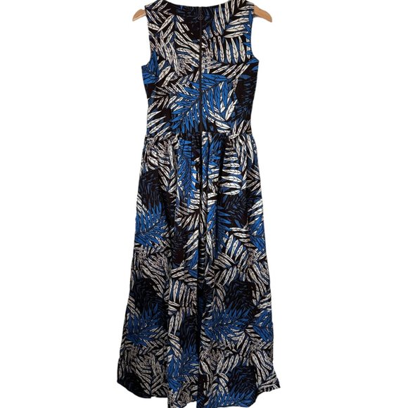 Tropical Palm Print Maxi Dress  African Wax Print Sleeveless V Neck Pockets XS - Picture 2 of 16